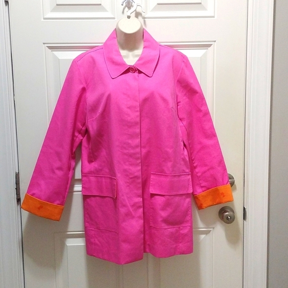 Jamaica Bay Chic Pink Trench Coat with Orange Cuffs - Picture 3 of 5